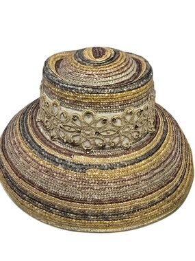 Whittall & Shon Multicolor Braided Straw Hat with Gold Lace Band